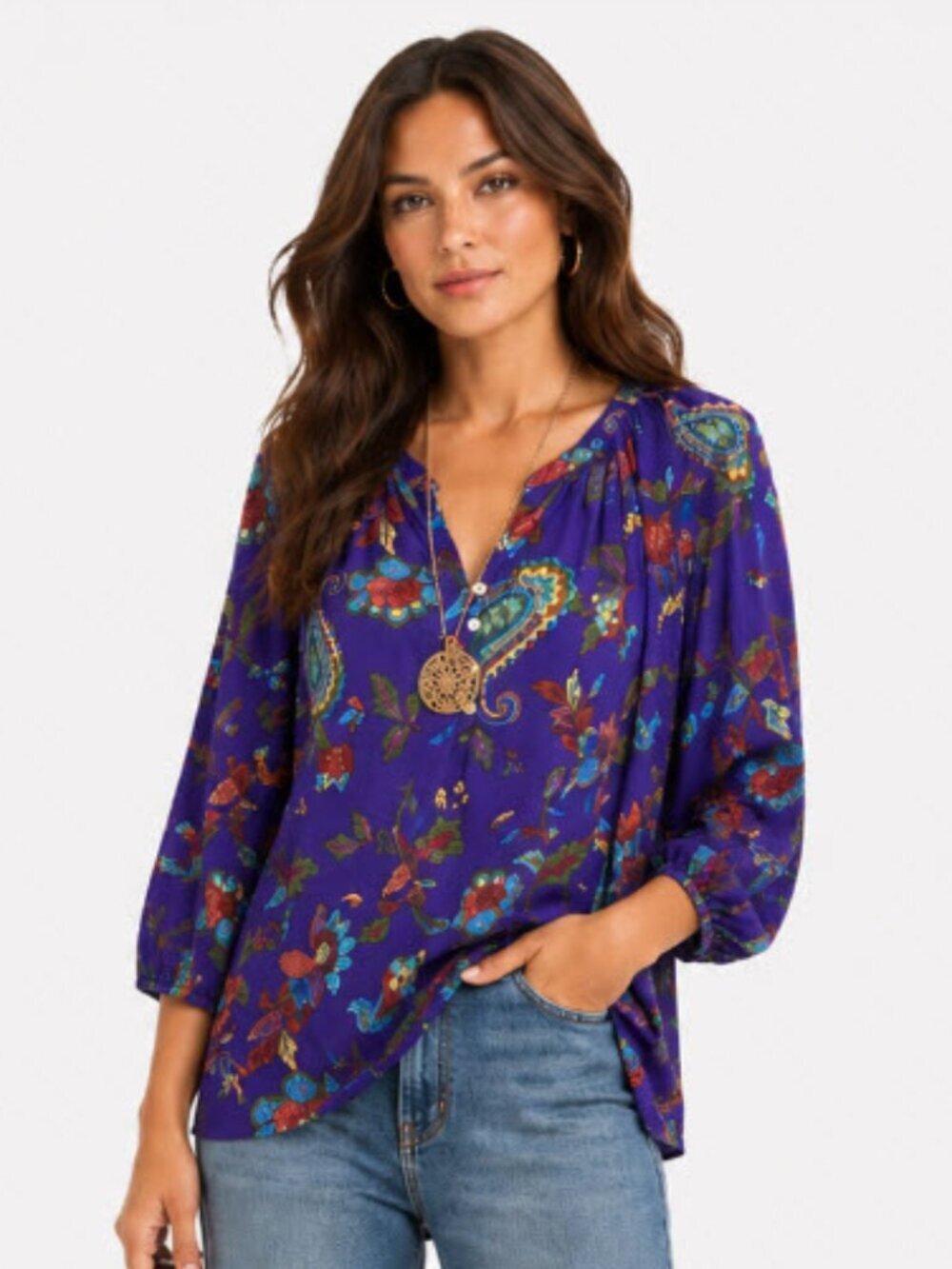 Anthropologie Fig & Flower Purple Paisley Boho Blouse Small